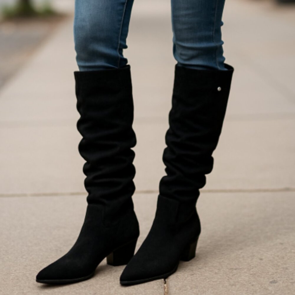 NEW INC International Concept Leather Slouchy Boot Black SZ-8
